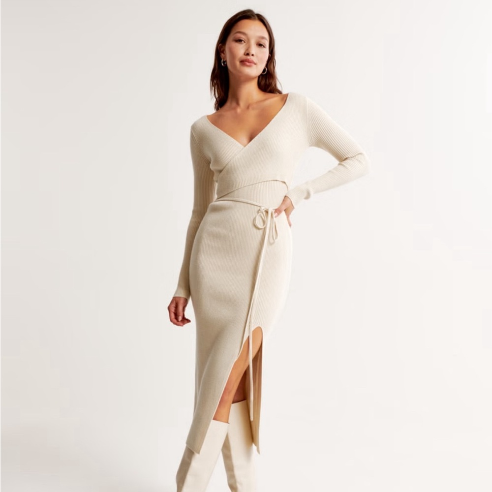 SHIPS FREE! NWT Abercrombie & Fitch Cream Sweater Wrap Dress Size XL Tall Long